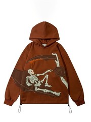 Men’s Y2K Skull Scythe Hoodie Retro Colorblock Patchwork Streetwear Hip-Hop NEW