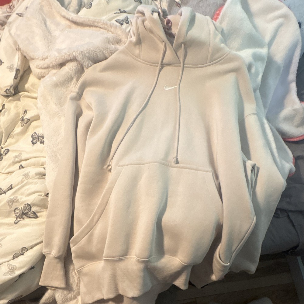 Nike Beige Pullover Fleece Hoodie w/ Swoosh Logo & Pockets Men IT 50