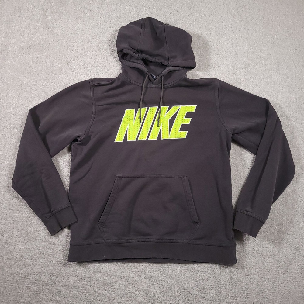 Nike Hoodie Mens Large Gray Hooded Logo Spellout Fleece Sweatshirt Grunge Skater
