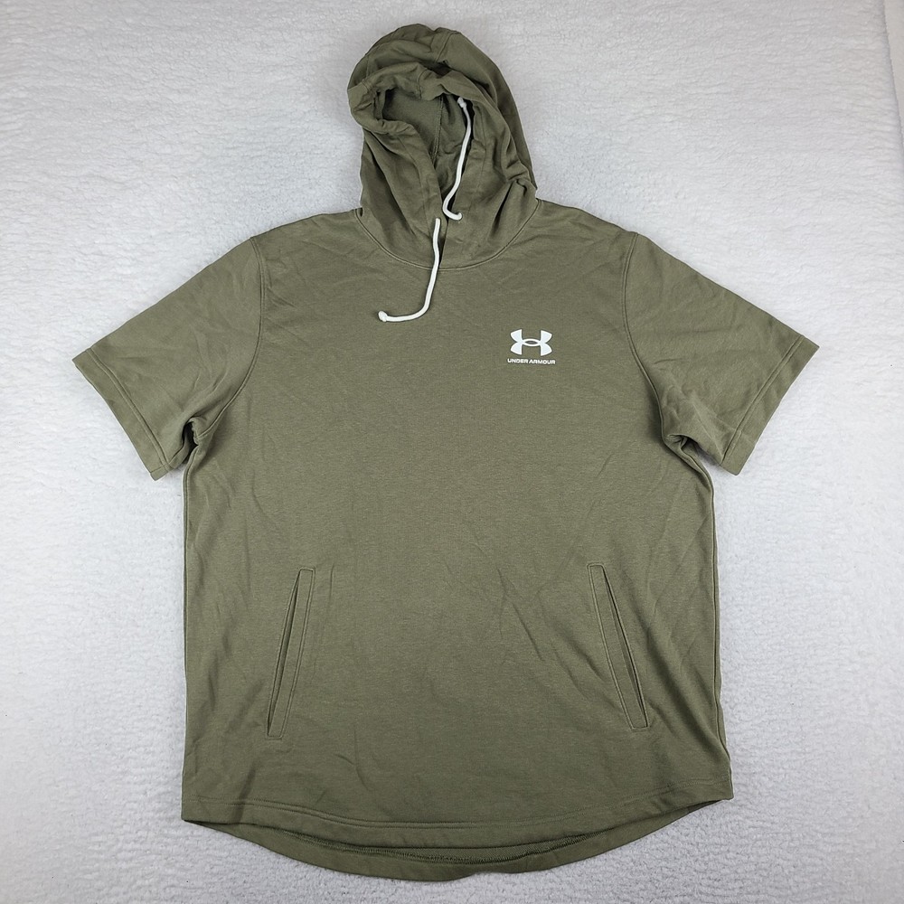 Under Armour Hoodie Mens 2XL XXL Sage Green Short Sleeve Rival Terry 1370396