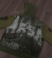 Men’s Green Full Zip Hooded Hoodie Size M Rhinestones Graphic Print