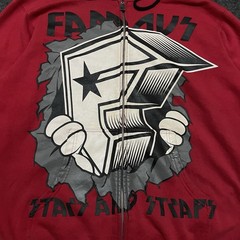 Vintage Famous Stars And Straps RARE Mens Graphic Hoodie Size M Red Full Zip Y2K
