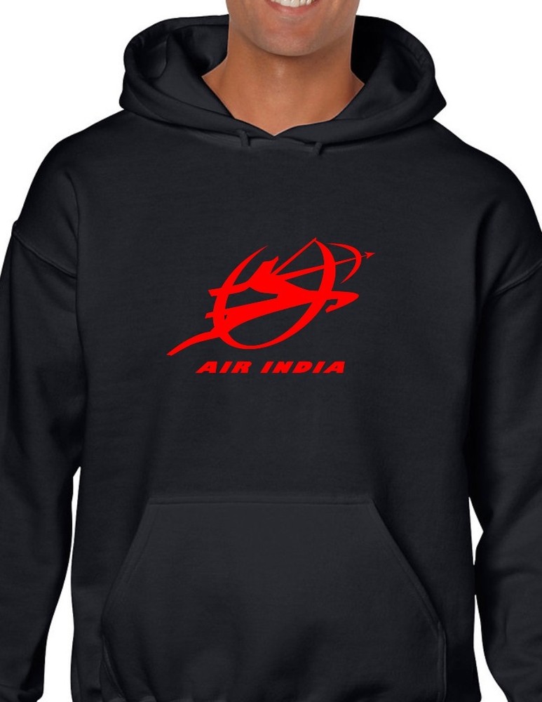 Air India Red Logo Indian Airline Funny Geek Black Hoodie Hooded Sweatshirt