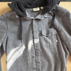 VANS Men’s Pullover Hoodie Fleece Button Front Pockets Logo Gray/Black S