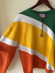 SAW Colorblock Crewneck Pullover Sweatshirt Embroidered Green Yellow M