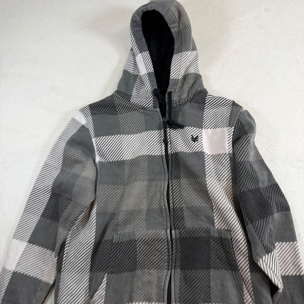 Zoo York Mens Grey Plaid Sherpa Lined Full Zip Hoodie Sweatshirt Size Medium