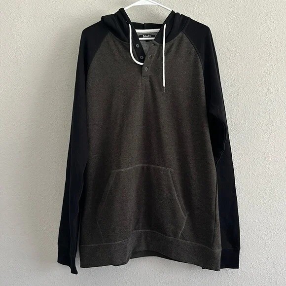 Men’s Long Sleeve Henley Sweatshirt Knit Fleece Active Sports Hoodie Size XL