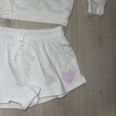 Goodie Two Sleeves For the Bride White sequin Sweatshirt &Shorts set sz L NEW
