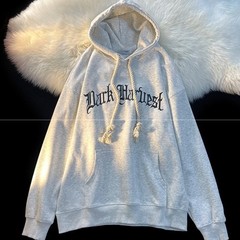Men Korean Letter Print Plush Thick Hooded Loose Sweatshirt Hoodie Tops