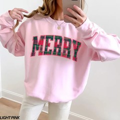 Merry Christmas Plaid Sweatshirt Holiday Festive Apparel