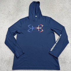Under Armour Iso-chill Hoodie Shirt Mens Small Blue Fish Hook Logo Boat Light