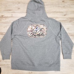 Burlebo Hoodie Sweatshirt Mens XL Gray Pullover Fleece Duck Camo Back Graphic