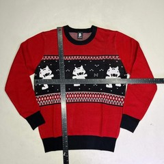 MONSTERCAT Records Holiday Intarsia Pullover Sweater Men’s Sz S Deep Red/Black