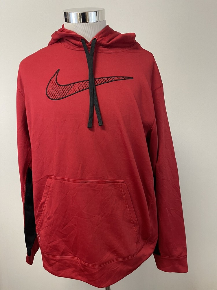 Nike Hoodie Mens Extra Large Red Pullover Dry Fit Sweatshirt Long Sleeve N183
