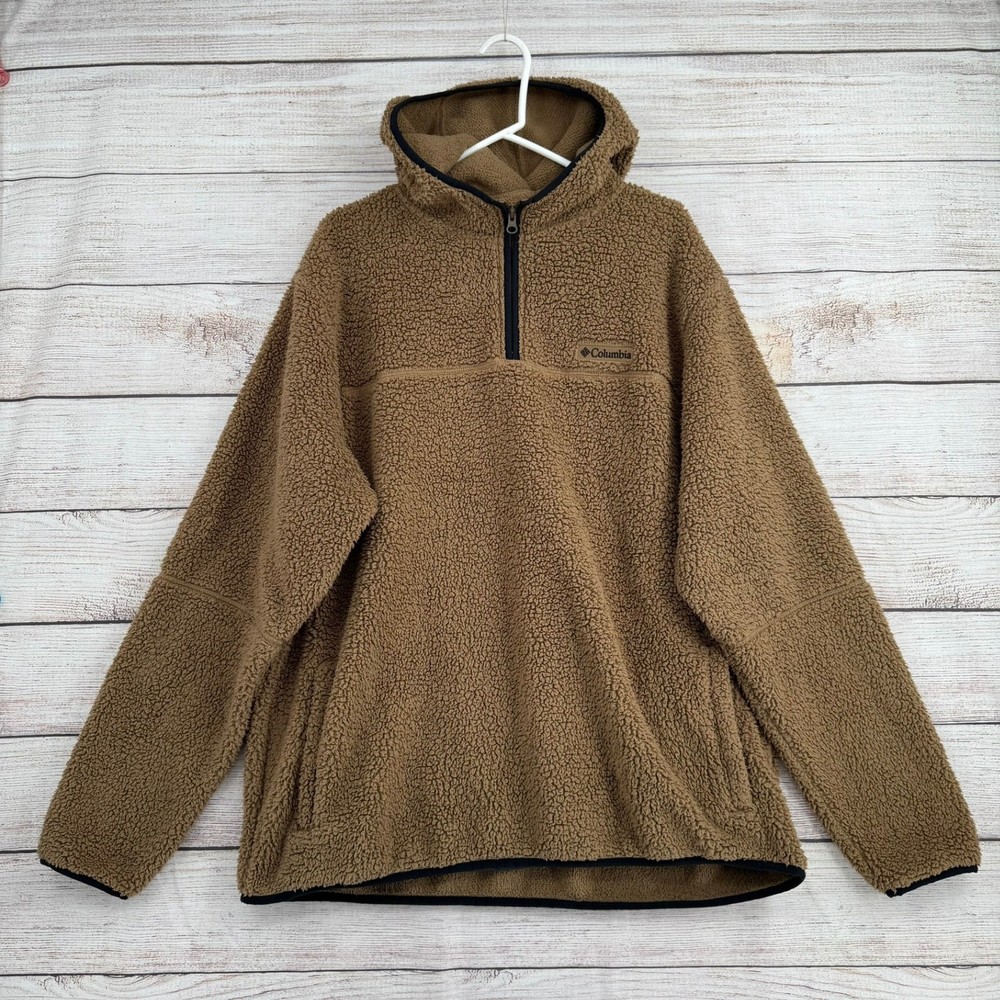 Columbia Sherpa Fleece Hoodie Mens XXL Tan Quarter Zip AM3781 Gorpcore Outdoor