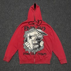 Vintage Famous Stars And Straps RARE Mens Graphic Hoodie Size M Red Full Zip Y2K