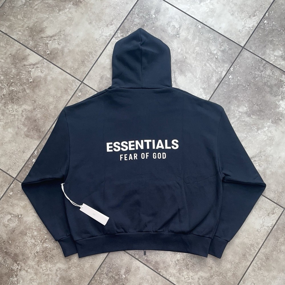 Fear of God Essentials Classic Full Zip-Up Hoodie Jet Black Size XL
