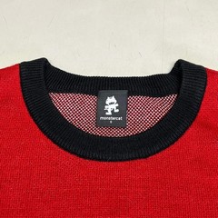 MONSTERCAT Records Holiday Intarsia Pullover Sweater Men’s Sz S Deep Red/Black