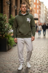 Mode of One Mens Long Sleeve Oversized NY Hoodie in Wild Ivy Size M
