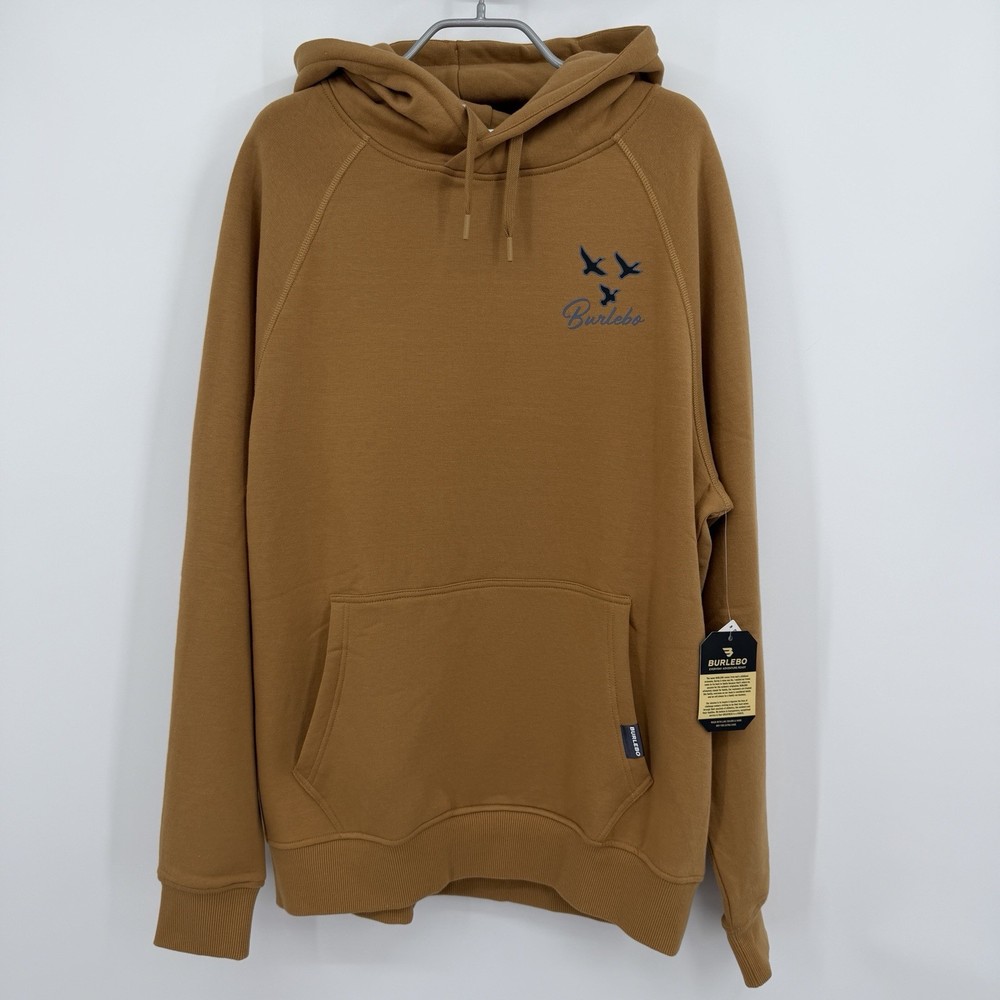 BURLEBO Men’s Midweight Fleece Hoodie Sweatshirt M Light Brown Duck Hunting Dog