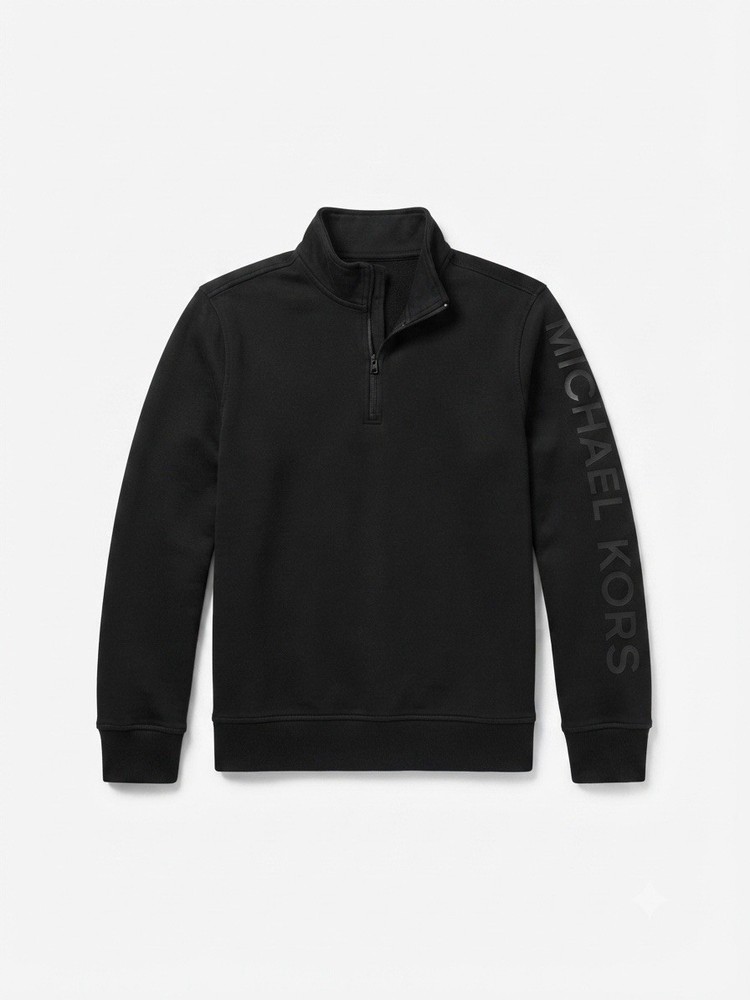 Michael Kors Men’s Black 1/4 Zip Pullover Sweatshirt Logo Sleeve Size M Basic
