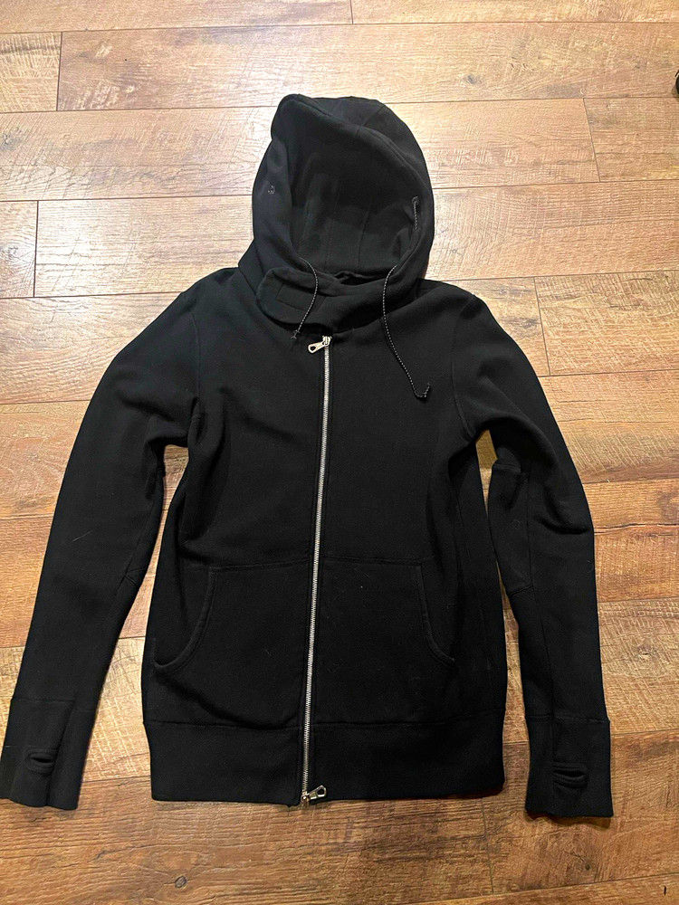 Japanese Brand Men’s Black Full Zip Hooded Hoodie w/ Pockets Solid Size S