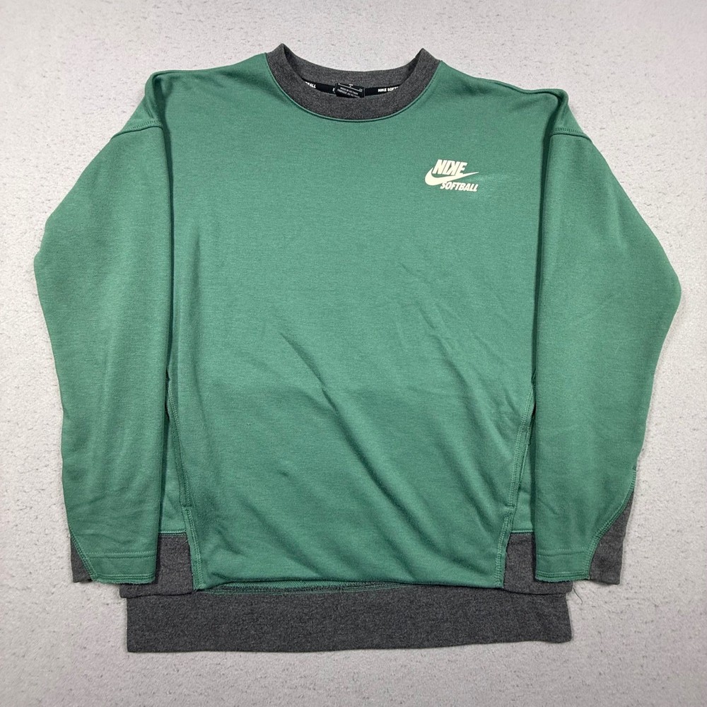 Nike Softball Dri-FIT Sweatshirt Green Gray Colorblock Crewneck Pullover Mens S