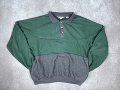 Vintage Haband Colorblock Polo Sweatshirt Men’s Medium Green Purple Gray 90s