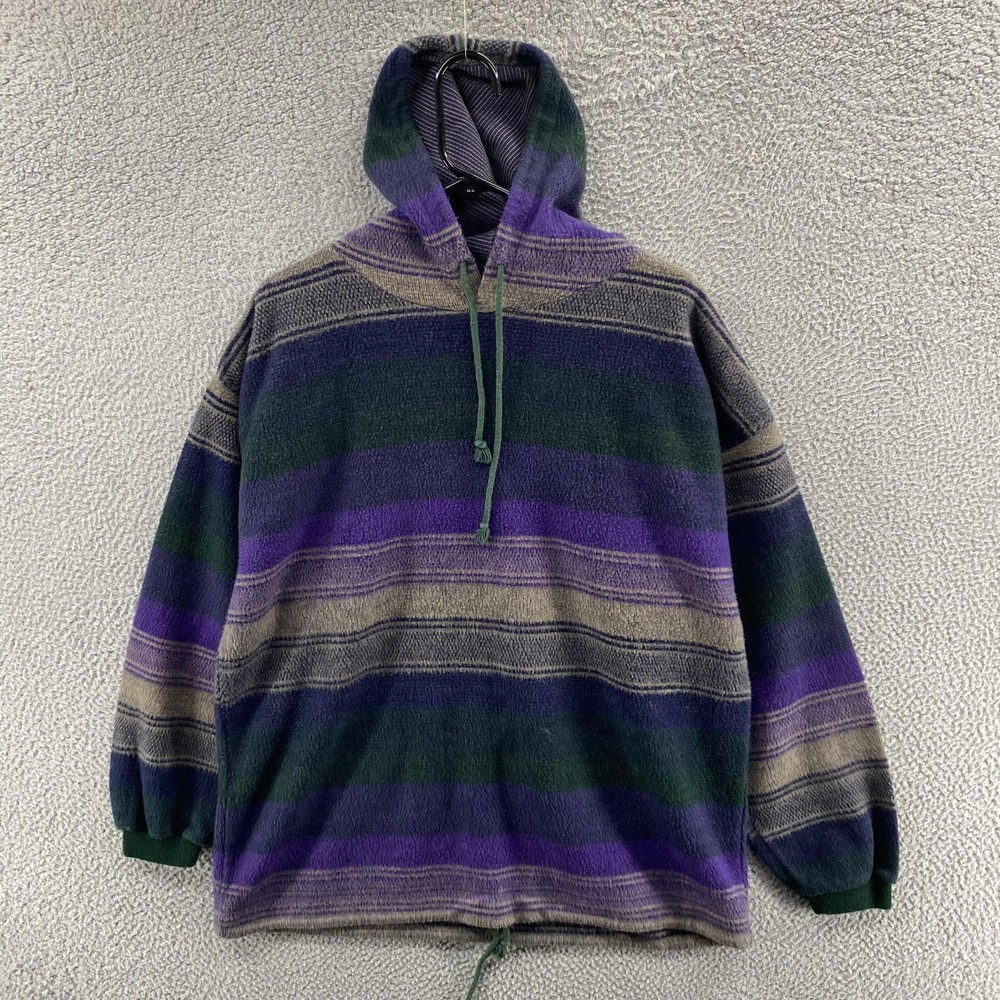 Vintage Todays News Hoodie Mens XL Purple Green Striped Acrylic Fleece 90s