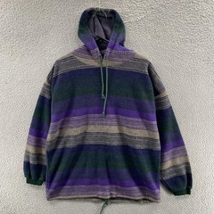 Vintage Todays News Hoodie Mens XL Purple Green Striped Acrylic Fleece 90s
