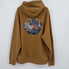 BURLEBO Men’s Midweight Fleece Hoodie Sweatshirt L Light Brown Duck Hunting Dog