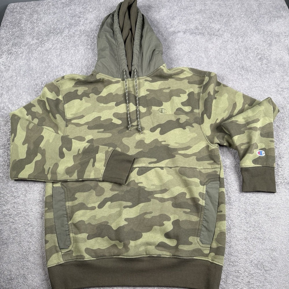 Champion Hoodie Mens Medium Camo BDU Woodland Pullover Sweatshirt