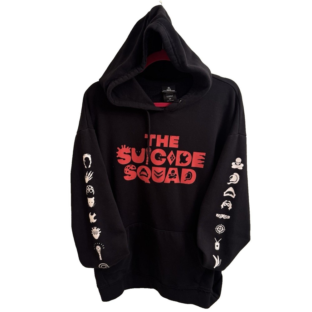DC Comics Mens The Suicide Squad Hoodie Medium Black Red Graphic Movie Promo