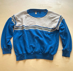 Stats Vintage Blue Gray Yellow Colorblock Crewneck Pullover Sweatshirt Size L