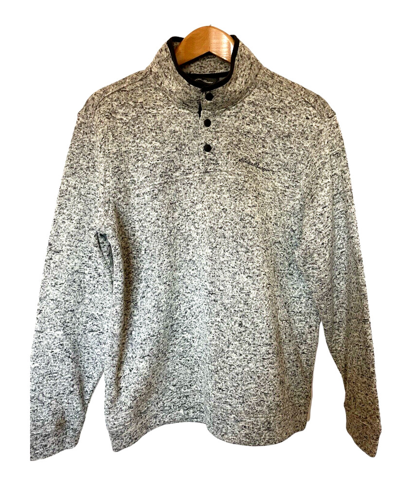 Eddie Bauer Radiator Fleece Snap Pullover Gray White Large Hiking Walking Travel