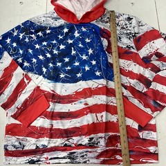 American Flag Print Red White Blue Hooded Long Sleeve Pullover Adult Size XL