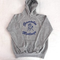 Vintage 80s Tultex Hoodie Sweatshirt Rayon Blend USA Large Germanton Mustangs PE