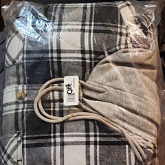 Men’s L Plaid Hooded Sweatshirt Gray/White/Blk Button Accent Drawstring Closure