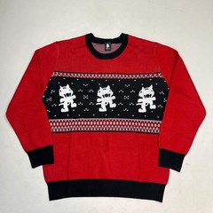 MONSTERCAT Records Holiday Intarsia Pullover Sweater Men’s Sz XL Deep Red/Black