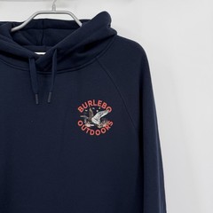 BURLEBO Men’s Midweight Fleece Hoodie Sweatshirt size M Navy Blue Hunting Duck