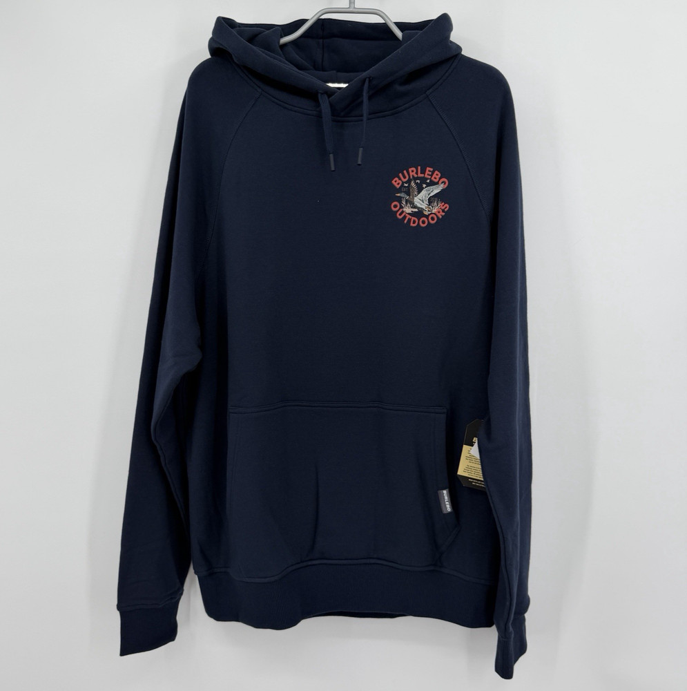 BURLEBO Men’s Midweight Fleece Hoodie Sweatshirt size M Navy Blue Hunting Duck