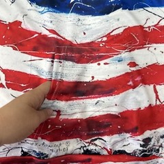 American Flag Print Red White Blue Hooded Long Sleeve Pullover Adult Size XL