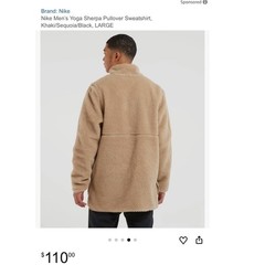 Nike Men’s Yoga Sherpa Sweatshirt Pullover Tan Warm Fuzzy Winter Lounge Size L