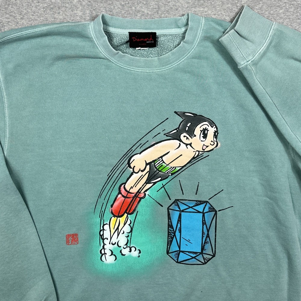 Diamond Supply Co Astro Boy Sweatshirt Mens Extra Large Teal Crewneck Pullover