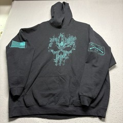 Grunt Style Mens Hoodie 3XL Big & Tall Black Teal Skull Flag Logo Graphics XXXL