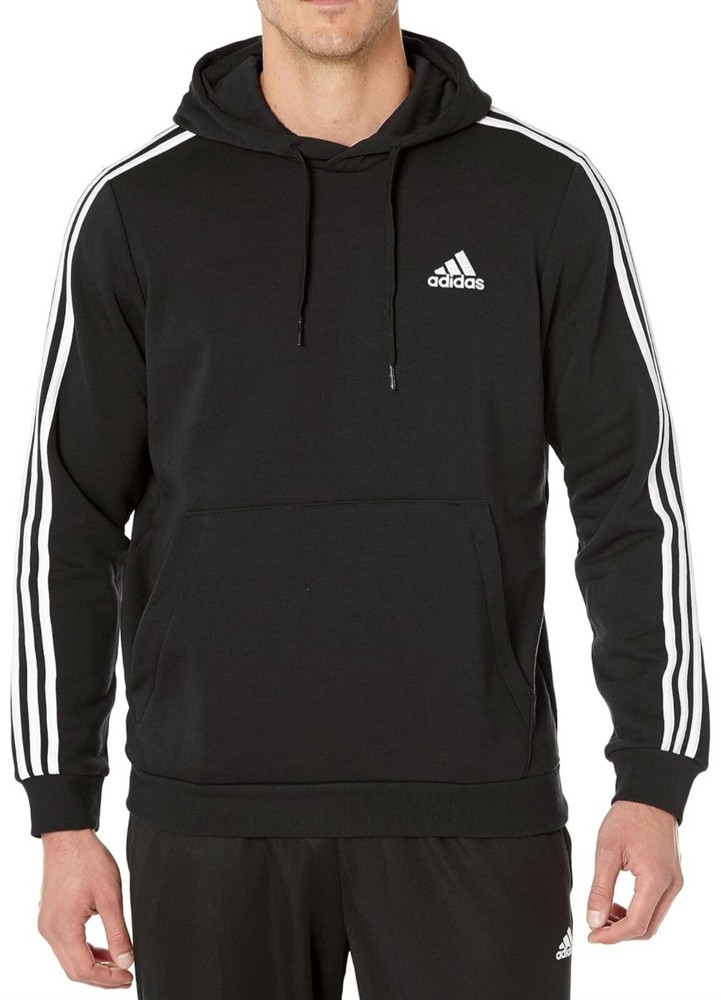 NEW Adidas Mens Hoodie 2XL Essentials Fleece Stripes Black Athletic Sports
