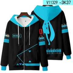 Kawaii Hatsune Miku Cartoon Anime Winter Hoodie 3D Printed Zipper Cardigan Hood