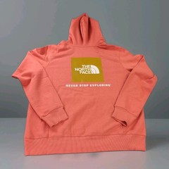 The North Face Men’s L Hoodie Coral Pink Box Logo Never Stop Exploring NWT