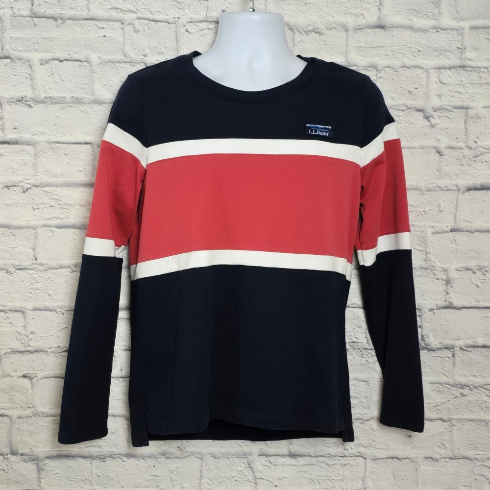 L.L. Bean Sweatshirt Mens Size Medium Pullover Crewneck Stripe Red White Navy