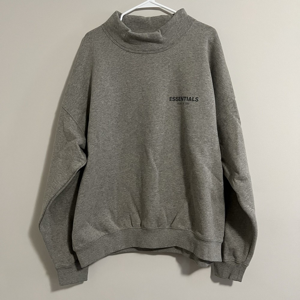 Size XL – FOG Essentials Mock Neck Pullover Sweatshirt Dark Heather Oatmeal